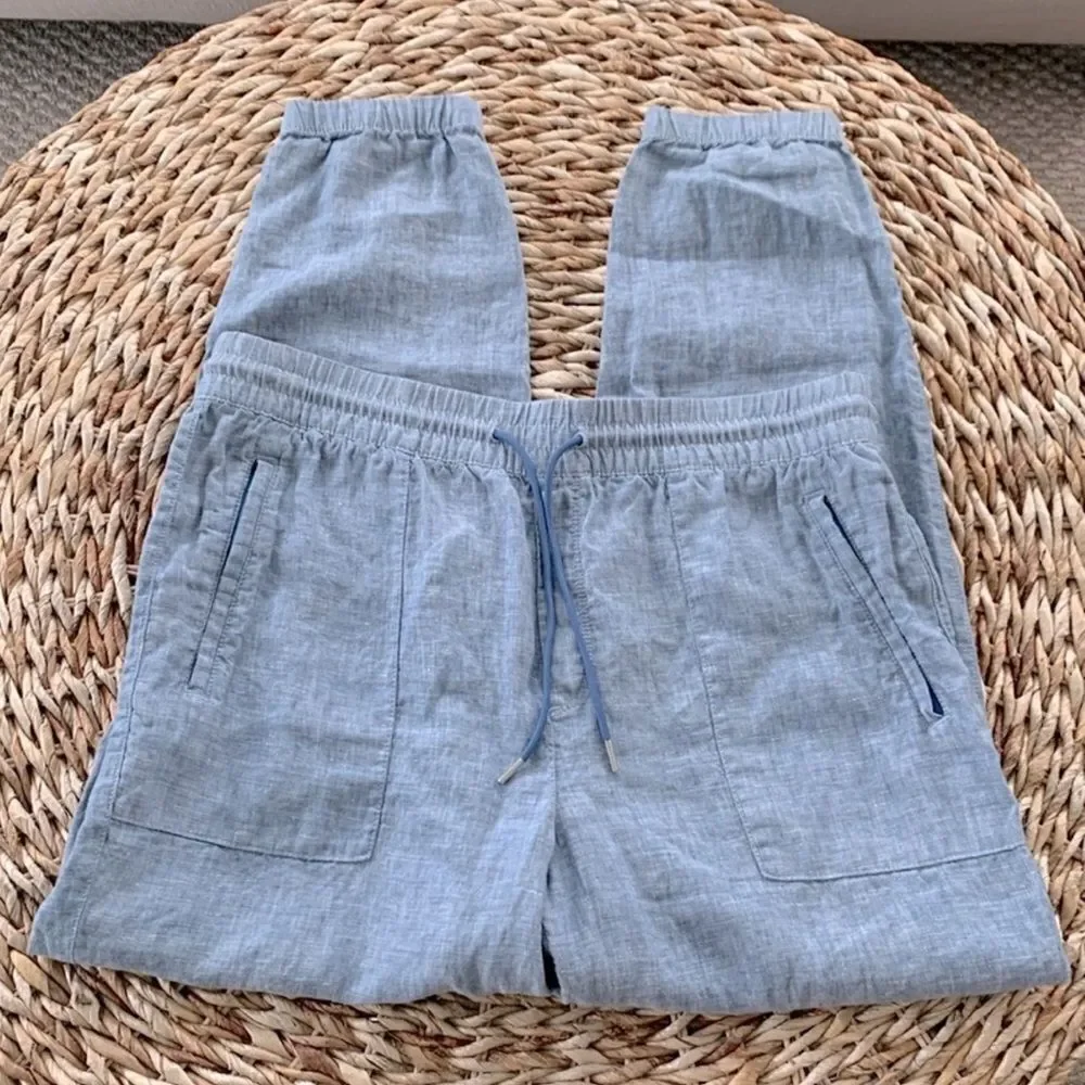ATHLETA Retreat Linen Jogger Pants in Chambray Blue Size 16 Tall